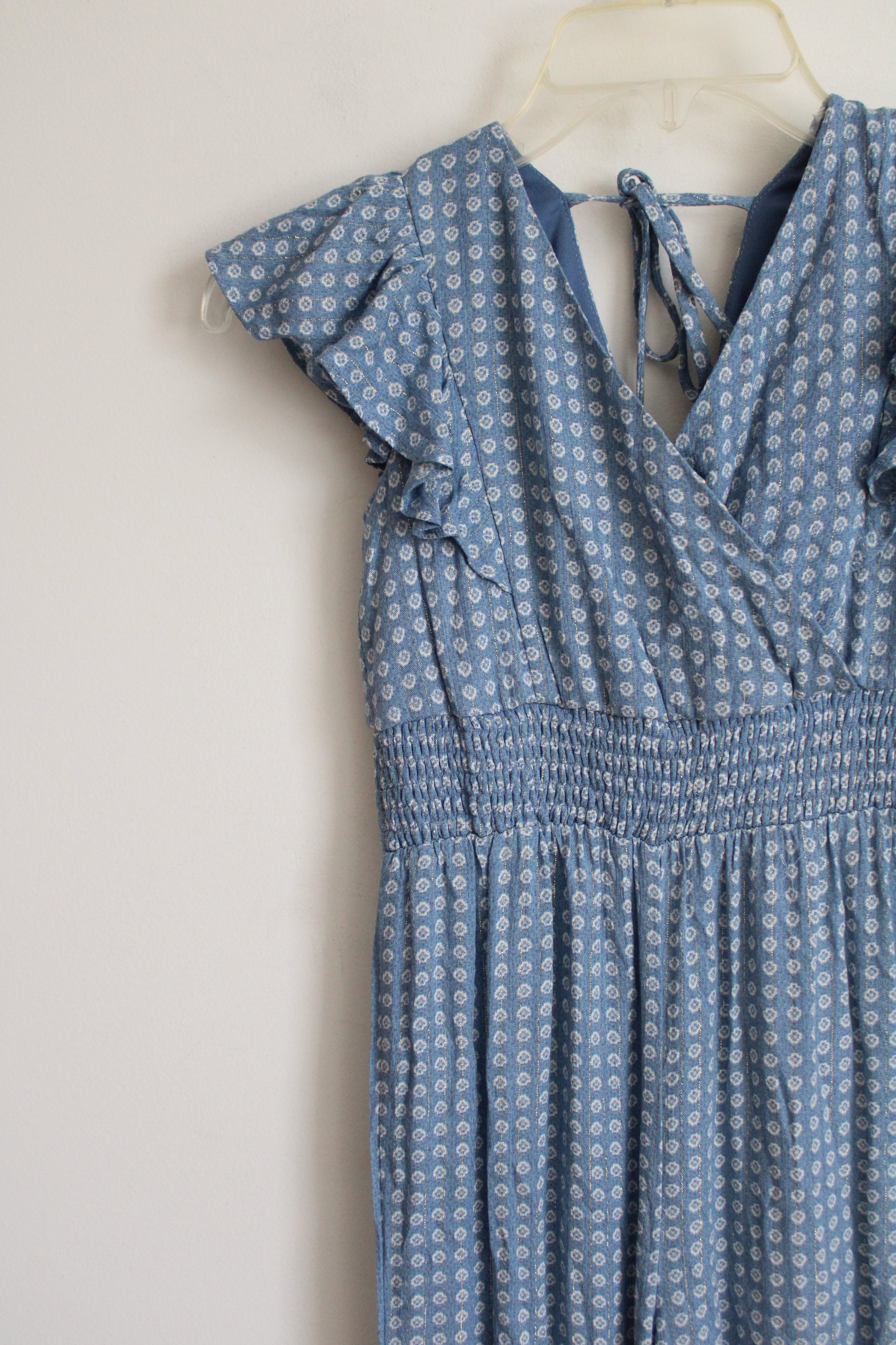 NEW Poppies & Roses Blue Patterned Ruffle Sleeve Jumpsuit | S