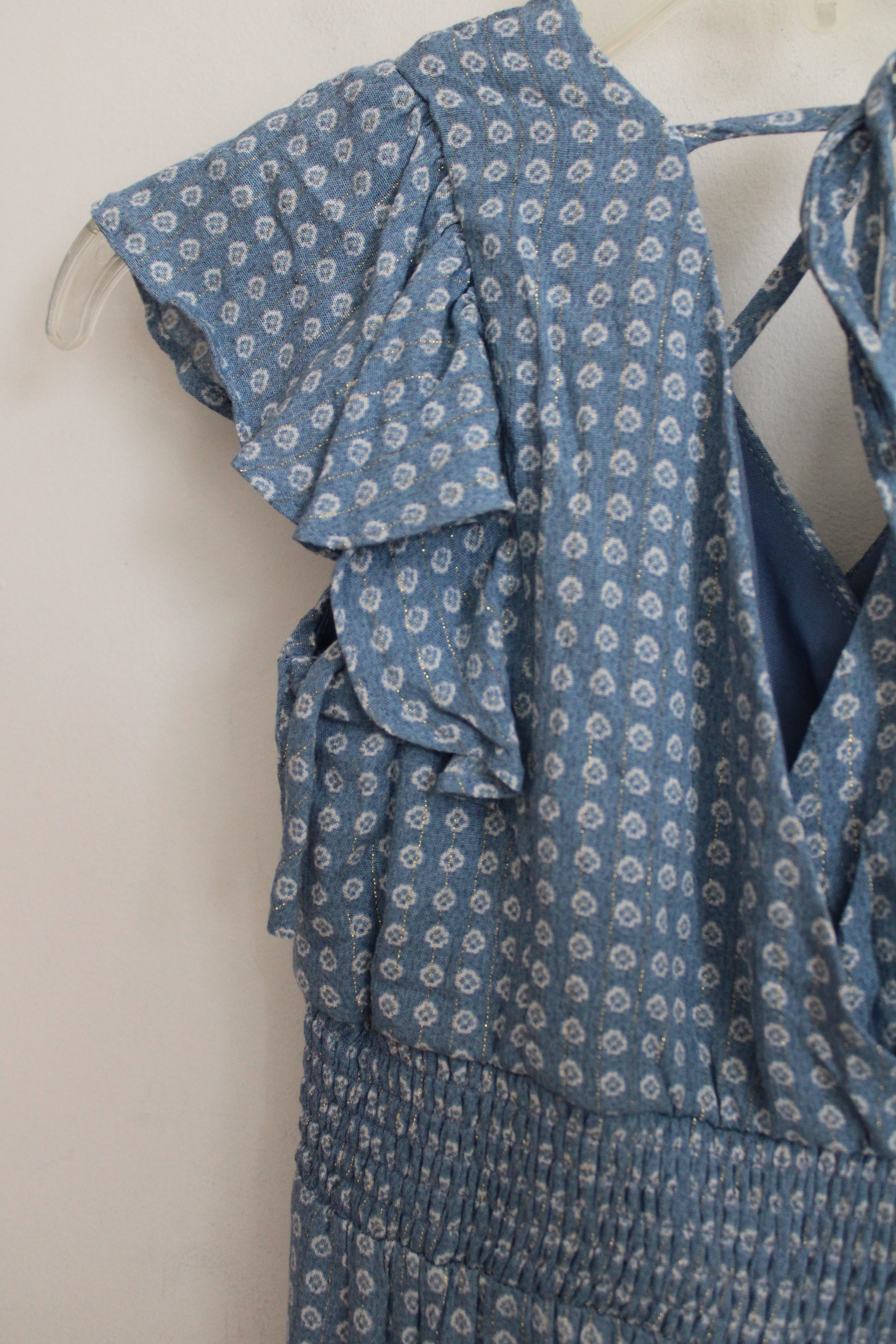 NEW Poppies & Roses Blue Patterned Ruffle Sleeve Jumpsuit | S