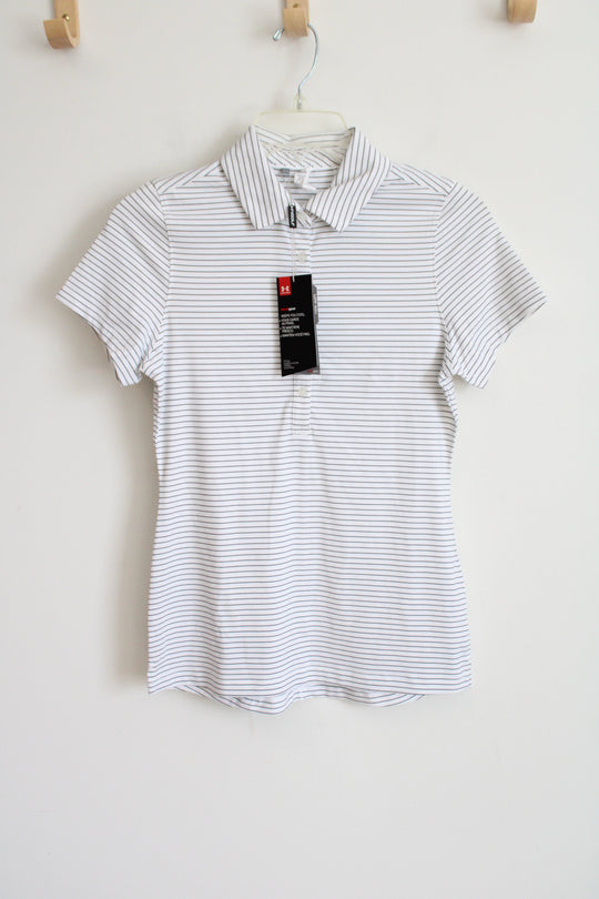 NEW Under Armour White & Black Striped Fitted Polo Shirt | XS