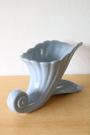 Abingdon, USA Blue Ceramic Art Deco Cornucopia Vase Planter