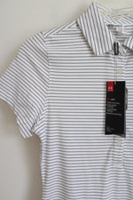 NEW Under Armour White & Black Striped Fitted Polo Shirt | XS