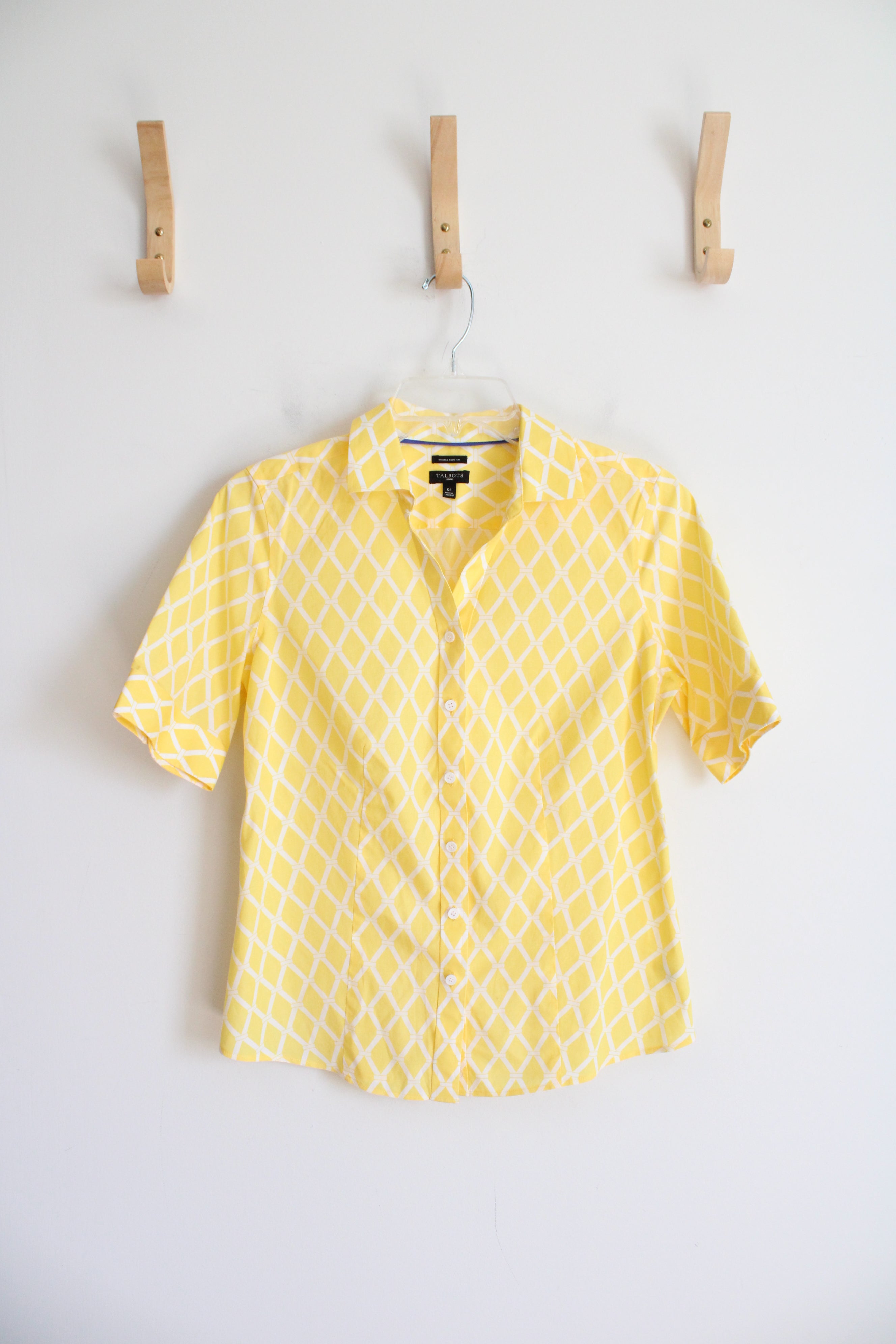Talbots Yellow & White Diamond Patterned Button Down Top | 6P