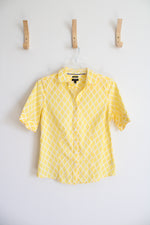 Talbots Yellow & White Diamond Patterned Button Down Top | 6P