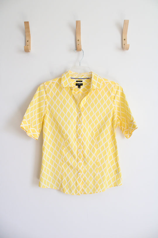 Talbots Yellow & White Diamond Patterned Button Down Top | 6P
