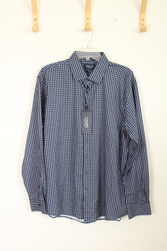 NEW Chaps Blue Plaid Moisture Wicking Stretch Button-down Shirt | XL