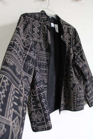 Alfred Dunner Black Embroidered Light Jacket | 14 Petite