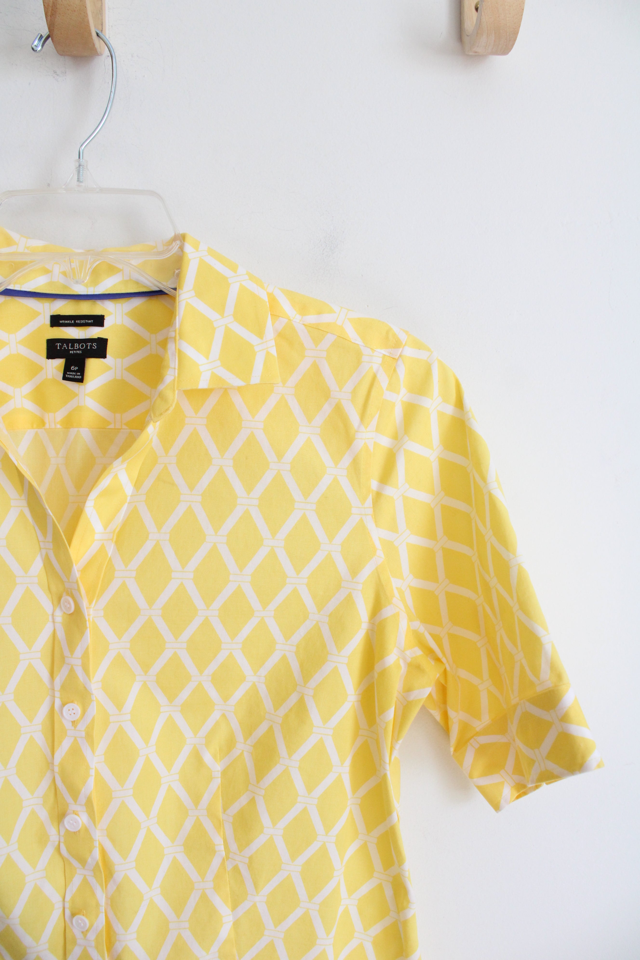 Talbots Yellow & White Diamond Patterned Button Down Top | 6P