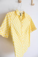 Talbots Yellow & White Diamond Patterned Button Down Top | 6P