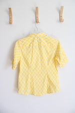 Talbots Yellow & White Diamond Patterned Button Down Top | 6P