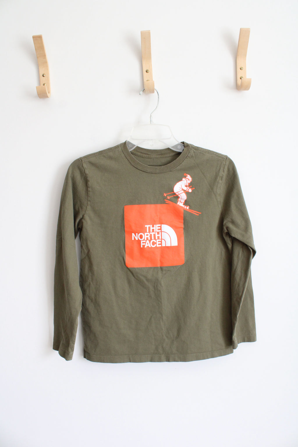 The North Face Olive Green & Orange Skiing Long Sleeved Shirt | Youth L