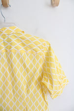 Talbots Yellow & White Diamond Patterned Button Down Top | 6P