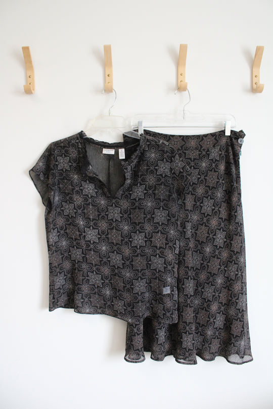 Covington Black & Brown Patterned Sheer Top & Skirt Set | 12