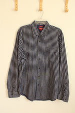 Haggar Royal Blue Black and White Plaid LS Button-down Shirt | XL