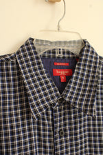 Haggar Royal Blue Black and White Plaid LS Button-down Shirt | XL