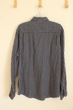 Haggar Royal Blue Black and White Plaid LS Button-down Shirt | XL