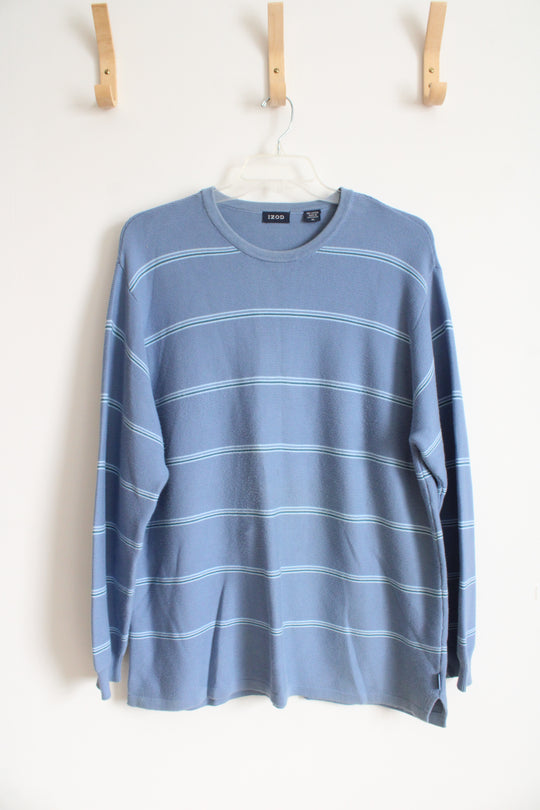 Izod Blue Striped Cotton Sweater | XL