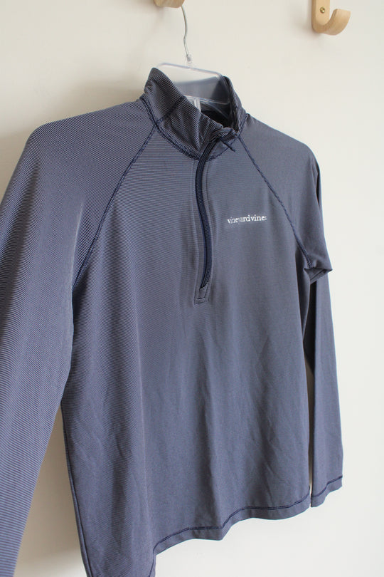 Vineyard Vines Performance Navy & White Striped Quarter Zip Sweatshirt | Youth M