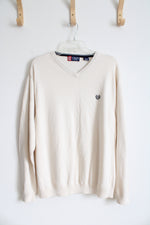 Chaps Cream Cotton V-Neck Sweater | XL