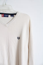 Chaps Cream Cotton V-Neck Sweater | XL