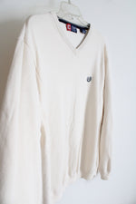 Chaps Cream Cotton V-Neck Sweater | XL