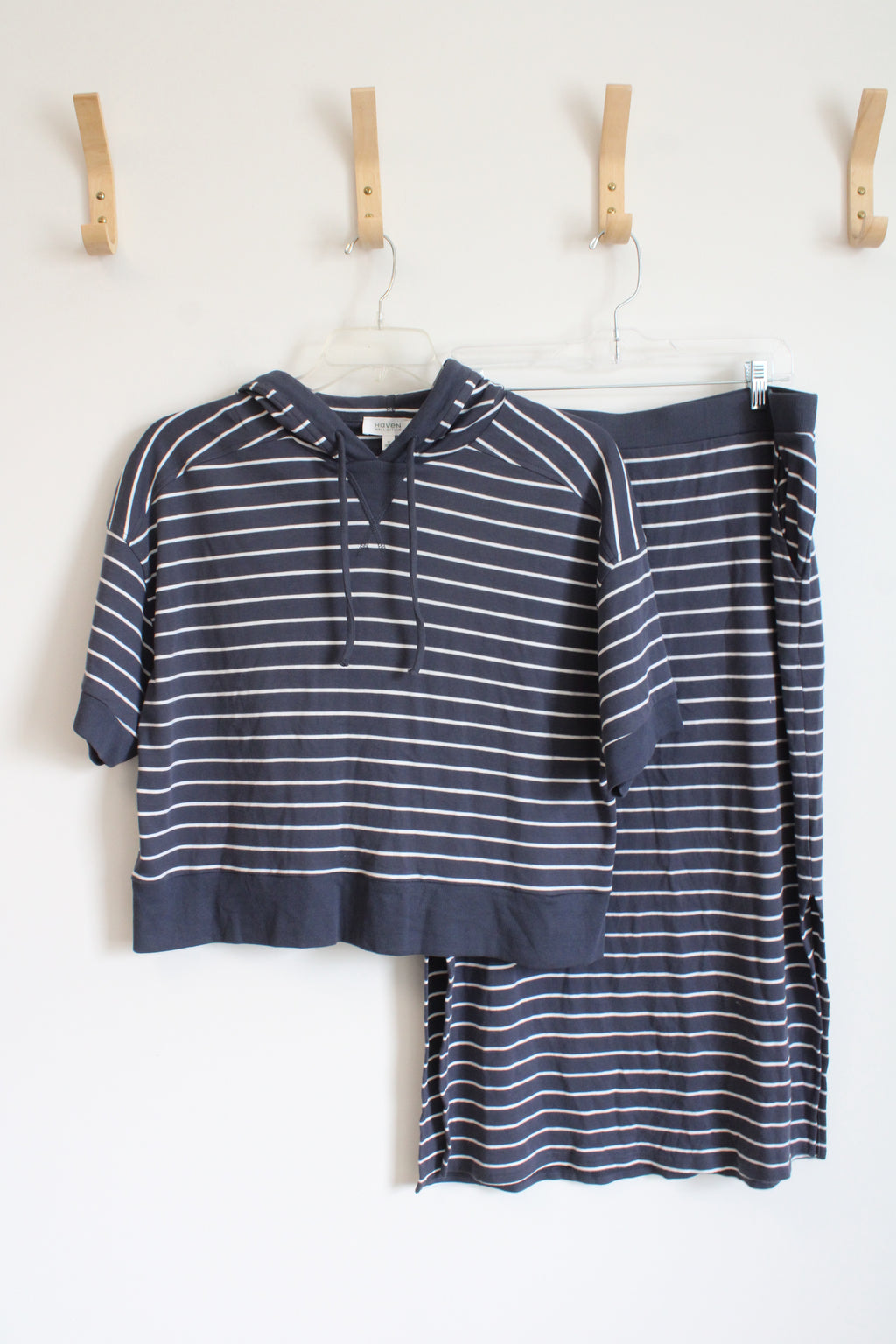 Haven Well Within Dusty Blue & White Striped Hooded Top & Skirt Set | XL