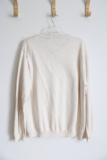 Chaps Cream Cotton V-Neck Sweater | XL