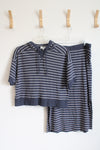 Haven Well Within Dusty Blue & White Striped Hooded Top & Skirt Set | XL