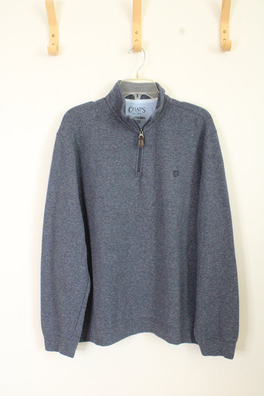 Chaps Blue Textured Quarter zip Pullover | XXL