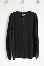 Narrow River Trading Co. Black Waffle Knit Henley Long Sleeved Shirt | XL