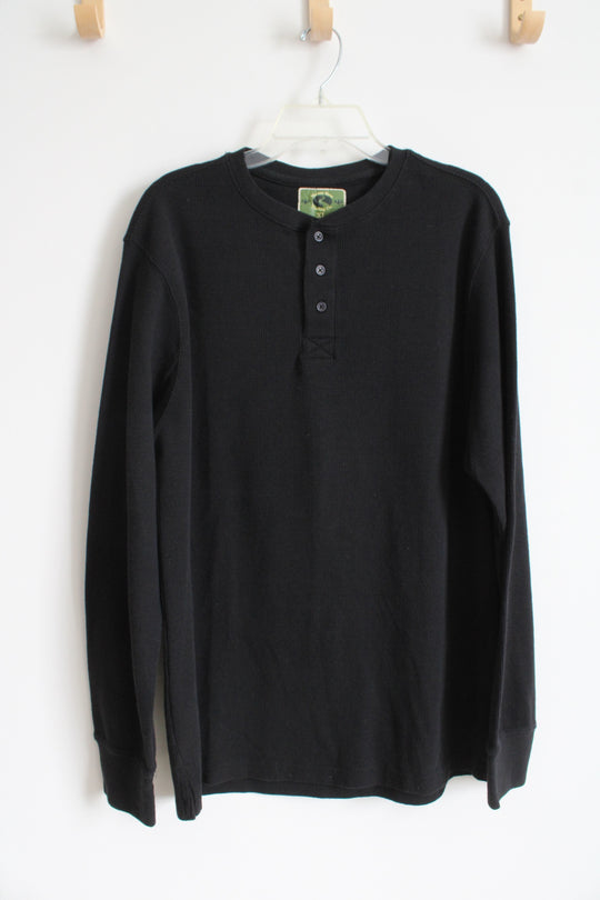 Narrow River Trading Co. Black Waffle Knit Henley Long Sleeved Shirt | XL