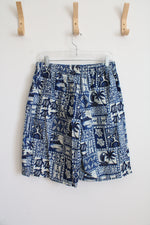 Blue & Cream Tropical Print Cotton Shorts | 2XL