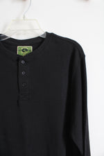 Narrow River Trading Co. Black Waffle Knit Henley Long Sleeved Shirt | XL