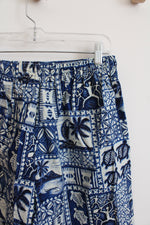 Blue & Cream Tropical Print Cotton Shorts | 2XL