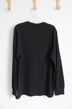 Narrow River Trading Co. Black Waffle Knit Henley Long Sleeved Shirt | XL