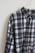 Lands' End Traditional Fit Gray & White Plaid Flannel Shirt | XXL