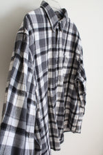Lands' End Traditional Fit Gray & White Plaid Flannel Shirt | XXL