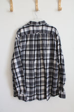 Lands' End Traditional Fit Gray & White Plaid Flannel Shirt | XXL