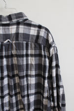 Lands' End Traditional Fit Gray & White Plaid Flannel Shirt | XXL