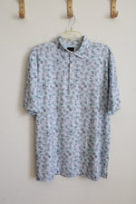 Greg Norman Blue Green & White Tropical Print Polo Shirt | L