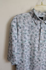 Greg Norman Blue Green & White Tropical Print Polo Shirt | L