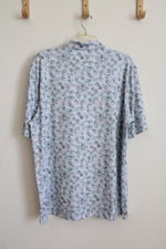 Greg Norman Blue Green & White Tropical Print Polo Shirt | L