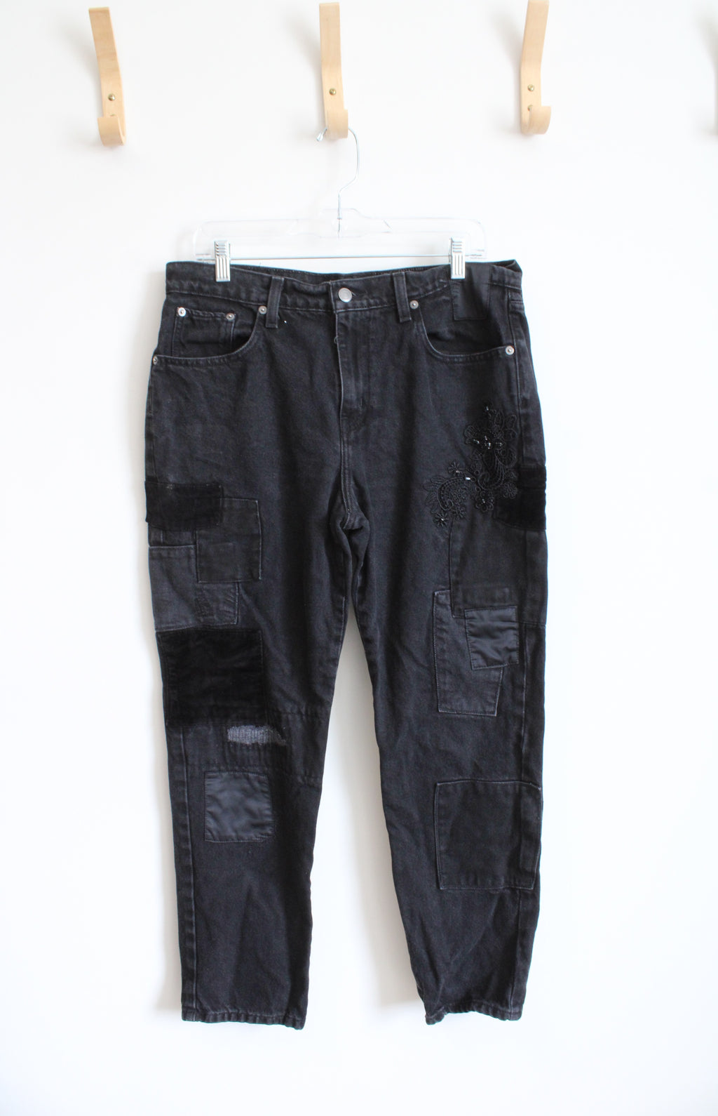 Ralph Lauren Embroidered & Beaded Patched Black Jeans | 10
