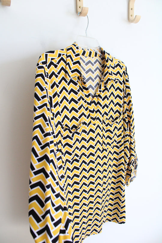Yellow & Black Chevron 3/4 Sleeve Top | XL