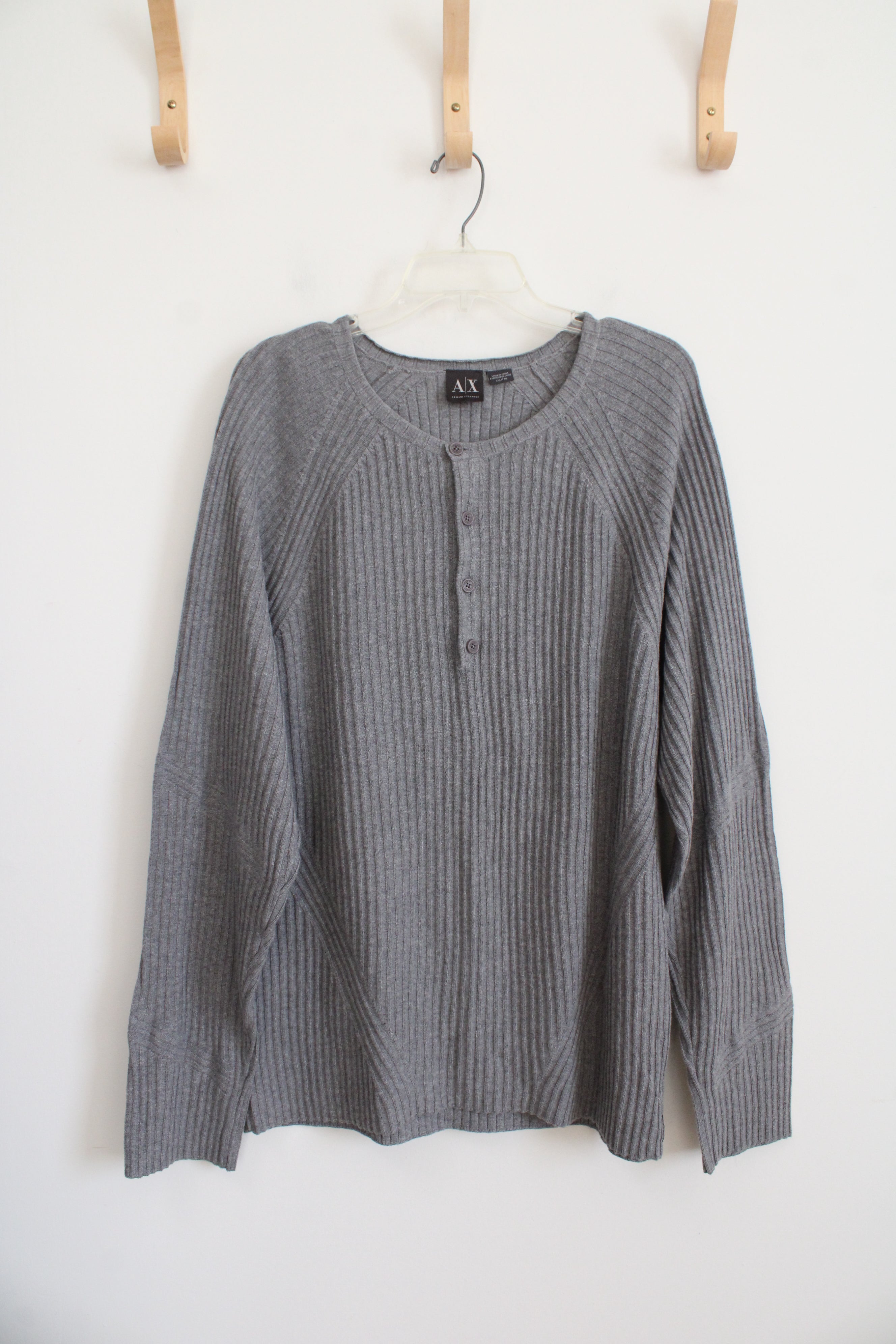 Armani Exchange Gray Ribbed 1/4 Button Long Sleeved Shirt | XXL