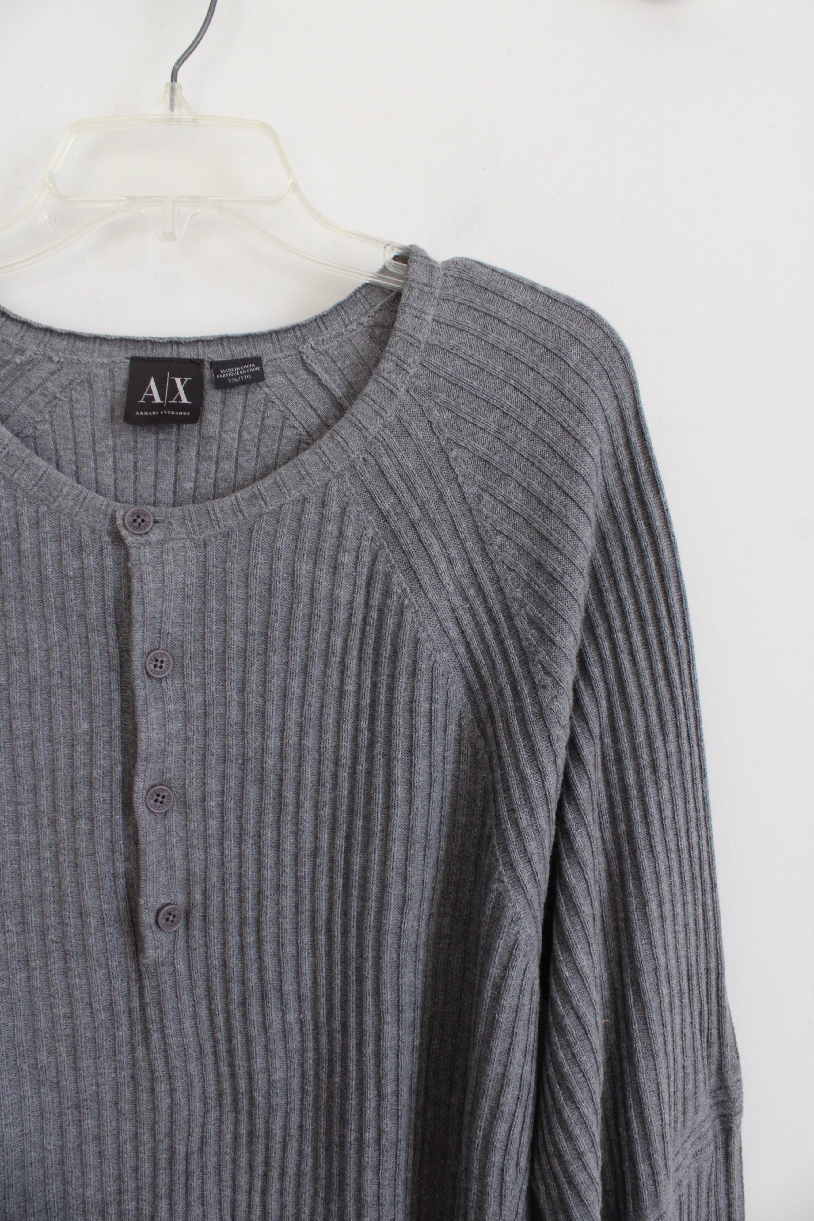 Armani Exchange Gray Ribbed 1/4 Button Long Sleeved Shirt | XXL