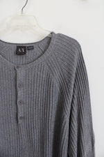 Armani Exchange Gray Ribbed 1/4 Button Long Sleeved Shirt | XXL