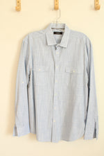 Alfani Blue and White Mini Plaid LS Button-down Shirt | L
