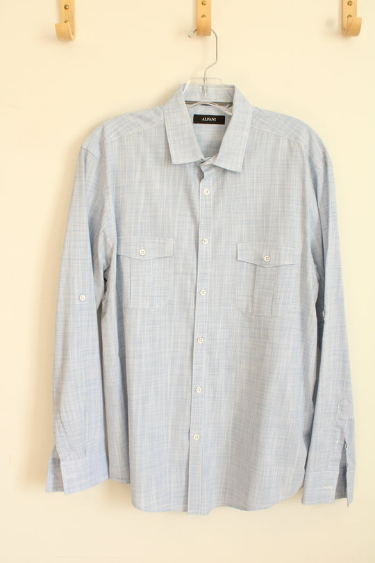 Alfani Blue and White Mini Plaid LS Button-down Shirt | L