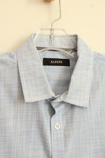 Alfani Blue and White Mini Plaid LS Button-down Shirt | L