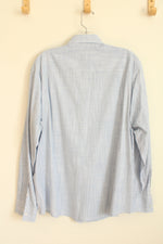 Alfani Blue and White Mini Plaid LS Button-down Shirt | L